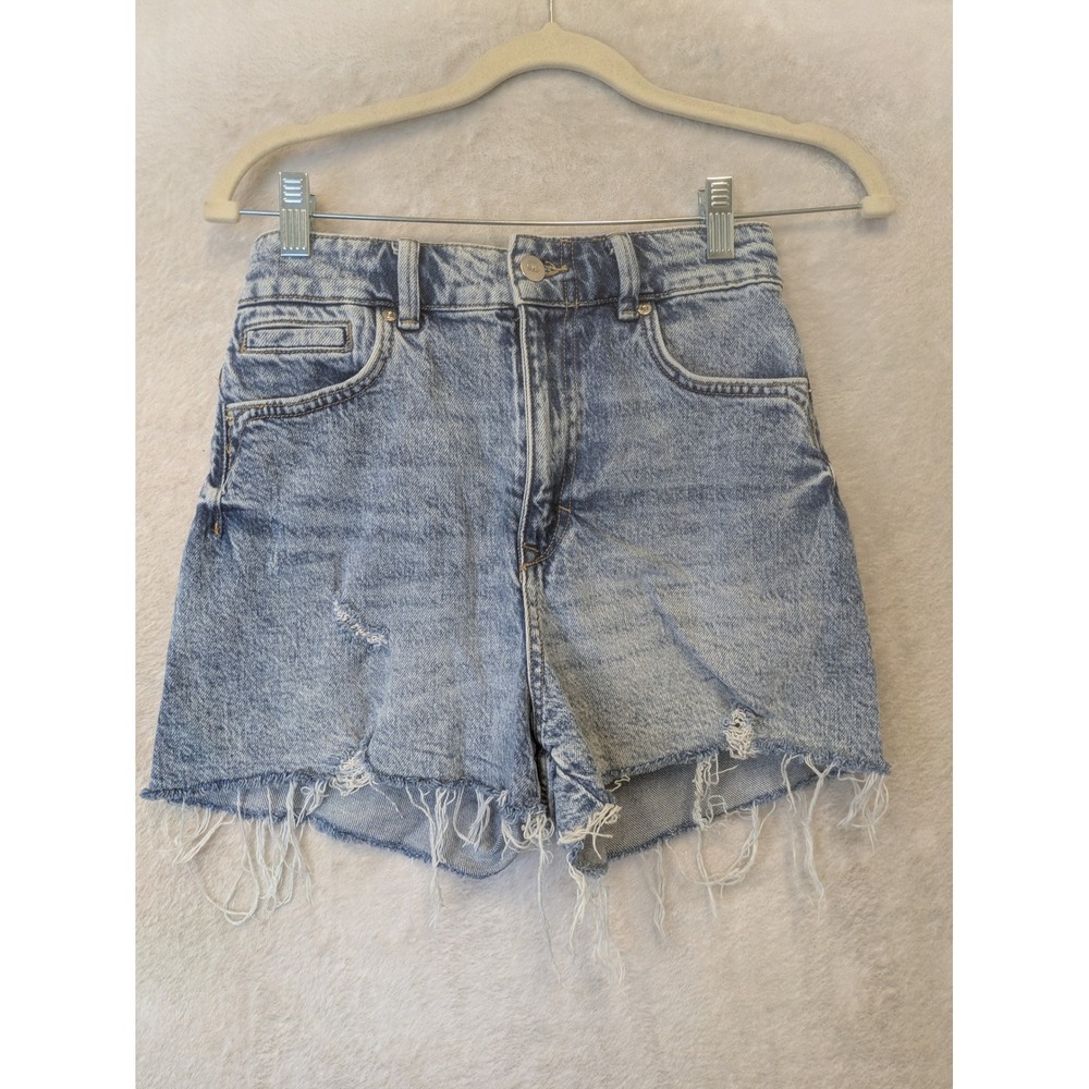 Zara Denim Shorts Women's 4 Light Blue High Rise Distressed Raw Hem Cutoff